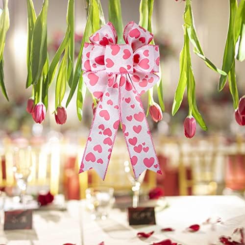 Pink Heart Ribbin קשתות זרי לב אדומים קשתות למסיבת יום הולדת לחתונה קישוט יום האהבה 6 x 12