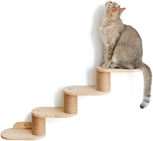 חתול צעדים חתול סולם עץ חתול מדרגות נהדר עבור שריטות וטיפוס-עץ חתול מדרגות עם 4 צעדים קיר רכוב מטפס