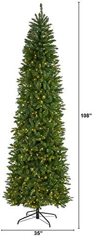 9ft. עץ חג המולד המלאכותי של אור ירוק רזה עם 600 אורות LED ברורים