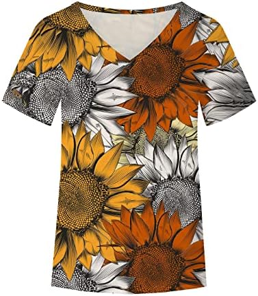 קיץ סתיו סתיו שרוול קצר חולצת נשים 2023 עמוק V צוואר כותנה הדפסת גרפיקה פרחים חולצה חולצה לחולצה