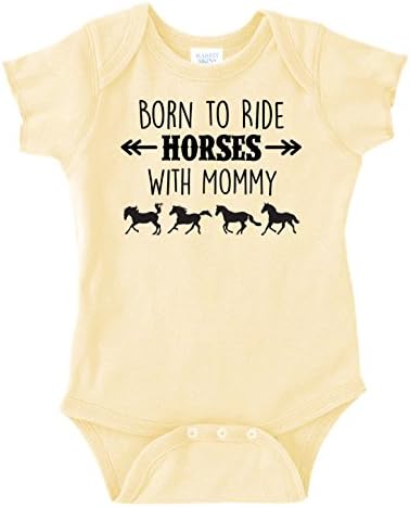 נולד לרכוב על סוסים עם אמא, בגד גוף של סוס שרוול קצר, תינוק או ילדה - מתנת פוני סוסית מתנה