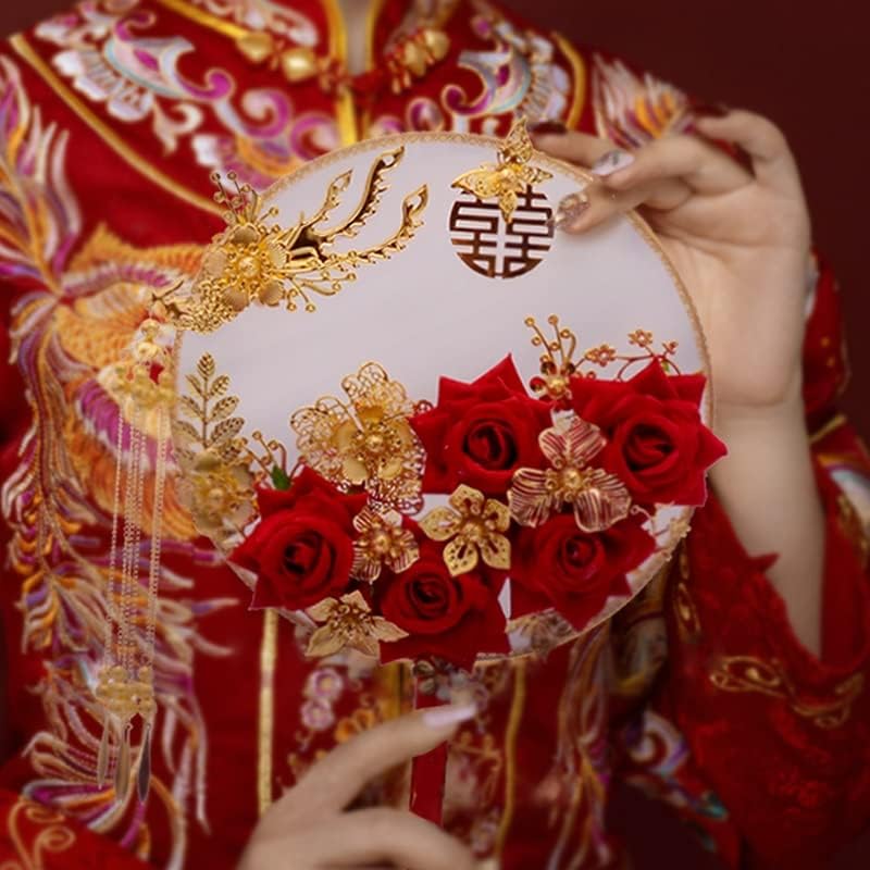 N/A כלה סינית מחזיקה פרחים מאוורר עגול של זרי כלות מאוור