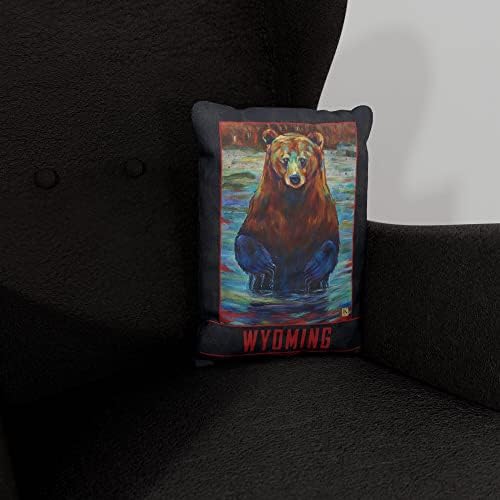 Wyoming Grizzly Bear Canvas זורק כרית לספה או לספה בבית ובמשרד מציור שמן מאת האמן קארי להר 13 x 19.