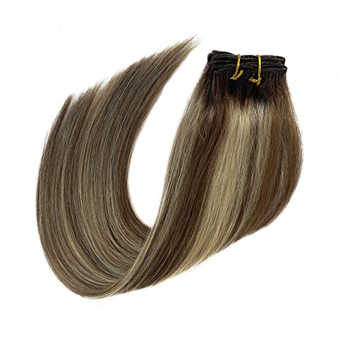 שיער טבעי קליפ בתוספות חום שורשים כדי אפר חום לערבב אקונומיקה בלונד הבהרה רמי שיער הרחבות 7 חתיכות
