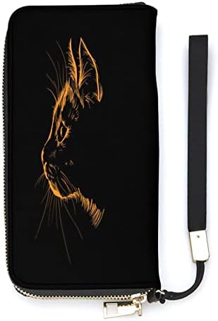 חתול דיוקן צללית עור ארנק גדול קיבולת מצמד טלפון כיס ארנק אשראי כרטיס מחזיק עם צמיד רצועת עבור גברים נשים