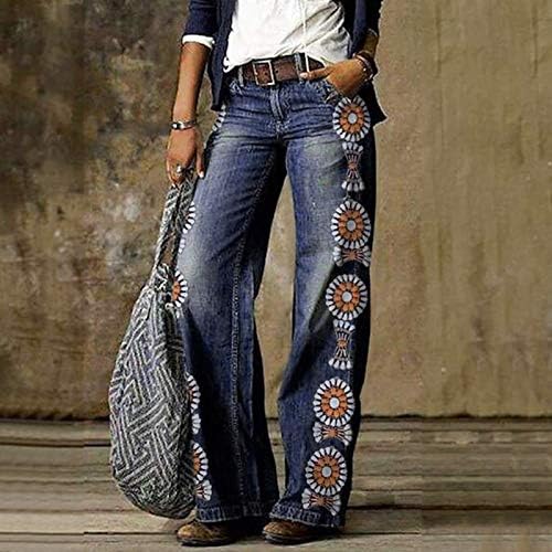 מיאשוי שמלת חותלות נשים נשים אופנה ג'ינס מודפסים מכנסיים ארוכים מזדמנים ג'ין מכנסיים לנשים ארוכות