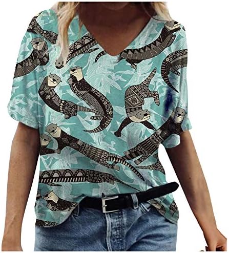 חולצת שרוול קצרה של דויימבו לנשים קיץ צווארון צוואר אופנה הדפסת אופנה חולצות מזדמנים רופפות, S-3xl