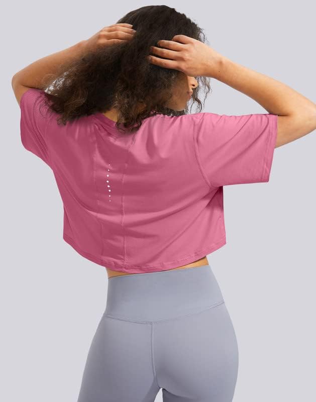 סנטניני אימון נשים יבול צמרות שרוול קצר רופף מתאים לחולצת טריקו קצוצה חולצות יוגה אתלטיות לנשים