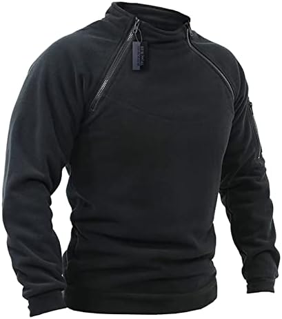 Qtthzzr מגניב חורפי חורפי סווור ארוך סוודר גברים פוליאסטר פוליאסטר חם עם כיסים סוודר מצויד בצוואר מדומה מוצק