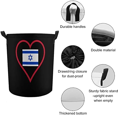 אני אוהב ישראל אדום לב מתקפל סל כביסה גדול סל כביסה קל משקל אחסון סל צעצוע ארגונית עם ידיות