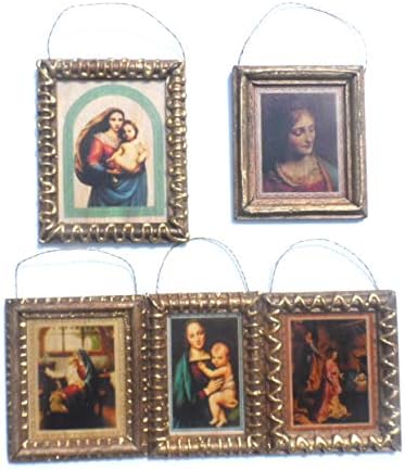 מעצב המוזיאון מדונה וילד וסנט ג'ון - סט של חמישה ציורי רנסנס ממוסגרים מיניאטוריים המציגים את רפאל סנזיו, אדוארד