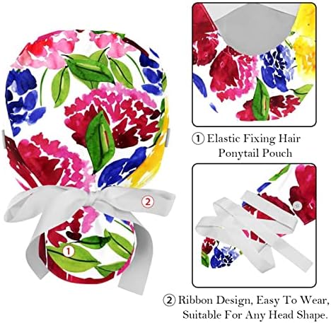 קיגאורו 2 יחידות נשים כובע עבודה מתכוונן עם כפתור פנדה עם פרחים דפוס כחול קוקו קריק זנב קשירה לאחור