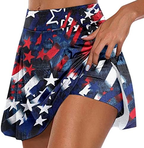 4 ביולי ארהב דגל ארהב רץ חצאיות עם מכנסיים קצרים לנשים מותניים גבוהות זורמות גולף סקורטס 2