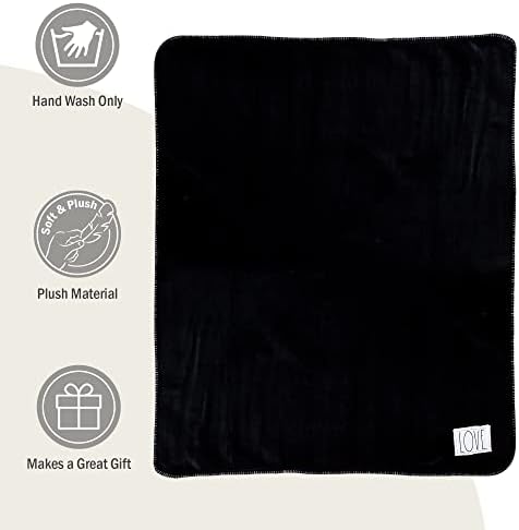 Rae Dunn זורק שמיכה- שמיכות רכות דקורטיביות למיטה או ספה, זריקות נעימות לספה, זריקת פליס שחורה קטיפה