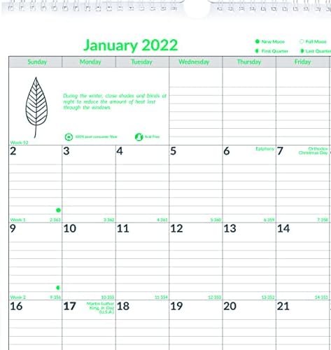 Brownline 2022 לוח השנה של Ecologix Wall Callendar, 12 חודשים, ינואר עד דצמבר, מחייב תאום-חוט, 12 x
