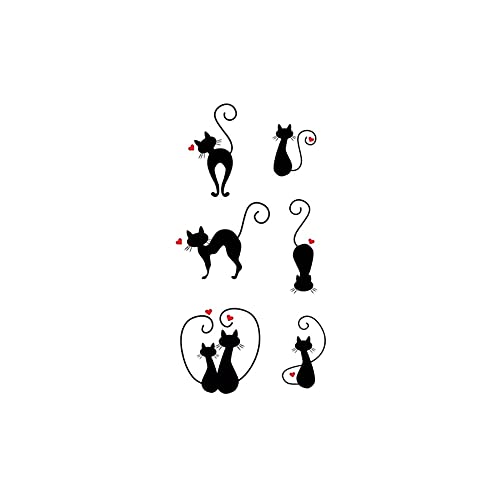 ASDFGH מדבקות קעקוע זמני סקסיות חתול שחור אדום דפוס לב מזויף קעקוע עמיד למים טאטו צוואר קרסול קרסול גודל קטן