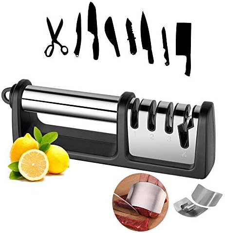 סכין מחדד 4 - שלב מטבח סכין מספריים מחדדי עם 304 אצבע שומר וניקוי מברשת