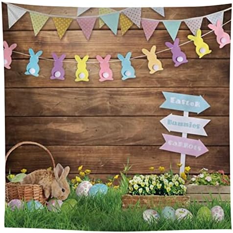 8 * 8 רגל אביב פסחא רקע ארנב ביצים תמרור עץ קיר פרחי דשא צילום רקע ארנבות דגל מסיבת קישוט ילדים