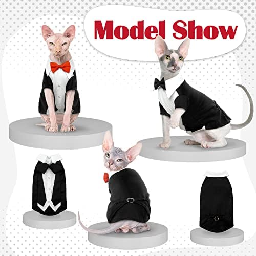 חולצת טוקסידו חתול חסר שיער בונאוויט ， בגדי חתולים לחתולים בלבד חליפת תלבושת חתונה לחתול עם 2 PCS עניבת פרפר,