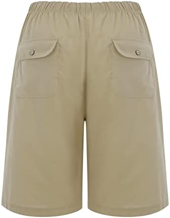 מכנסיים קצרים אלסטיים לנשים ברמודה עם מכנסי כיסים קצרים המותניים המותניים מכנסי פשתן כותנה מזדמנים
