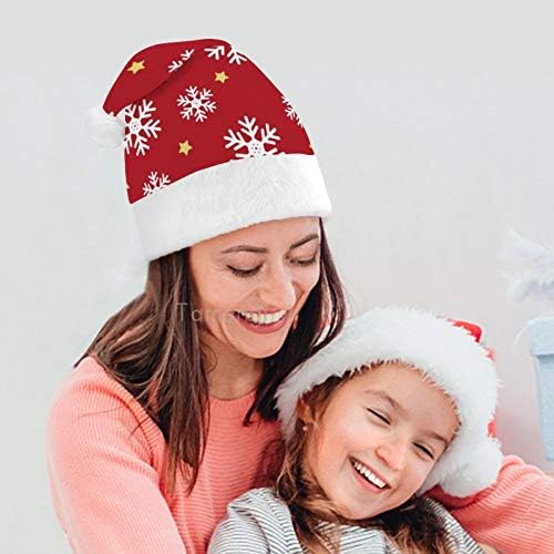 חג המולד סנטה כובע, שלג כוכבים אדום דפוס חג המולד חג כובע למבוגרים, יוניסקס נוחות חג המולד כובעי