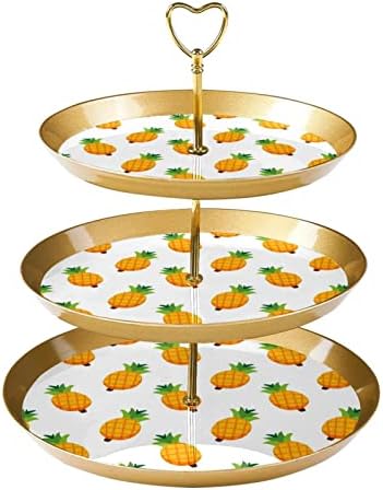 Lyetny 3 קינוח קינוח עוגת עוגת קאפקוויקס זהב עמדת מסיבת תה, חתונה ויום הולדת, דפוס אננס פרי קיץ