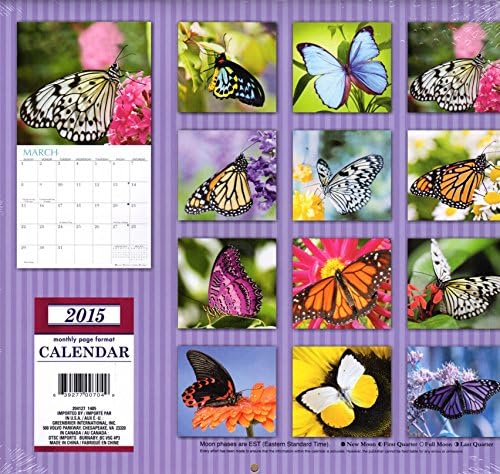פרפרים - לוח השנה לשנת 2015 12 חודשים כולל לוח השנה המיני של 12 חודשים + בונוס בחינם 2015 לוח שנה