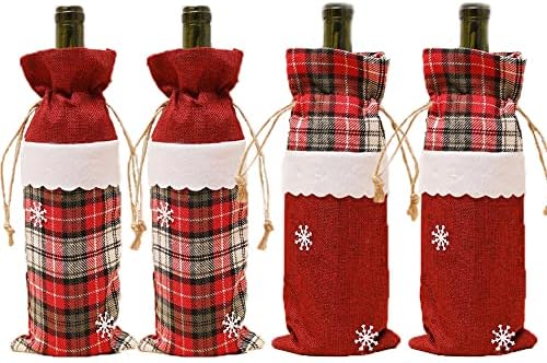 Mtghyare 4 חבילה שקיות בקבוקי יין לחג המולד עם שרוך אדום שימוש חוזר בקבוק יין שקיות מתנה שקיות מתנה לחג המולד