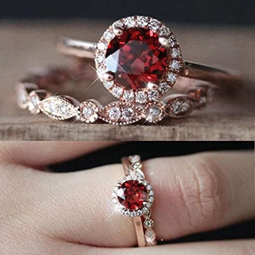 גודל 15 טבעות לנשים 2 יחידות בציר ייחודי סגלגל לחתוך אירוסין טבעת אדום מבטיחים טבעות עדין עיצוב חתונה טבעת לנשים
