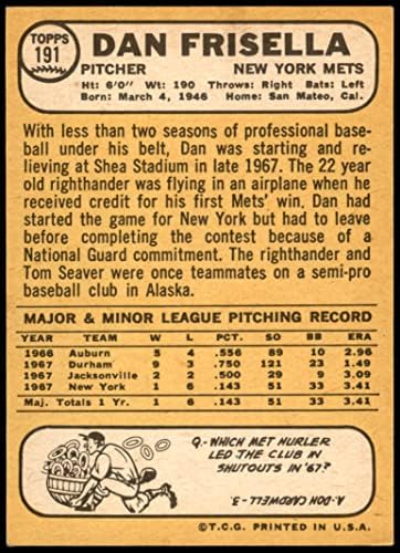 1968 Topps 191 A Danny Frisella New York Mets Ex/MT+ Mets