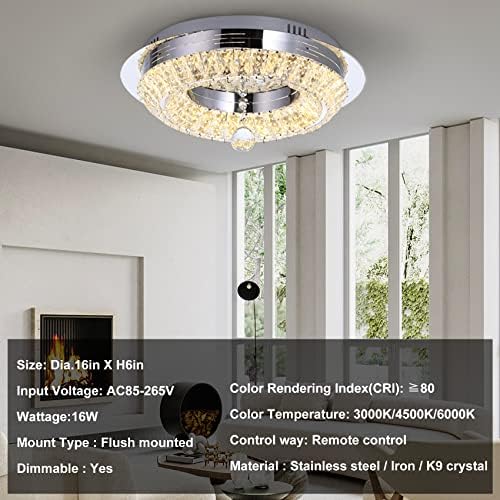 אורות תקרה של קריסטל קוקוסטאר, נברשות קריסטל מודרניות תאורת תקרה בגודל 16 אינץ