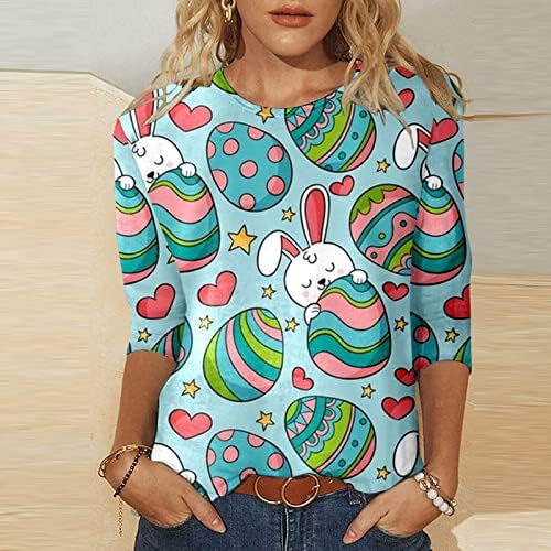 חולצת ארנב פסחא לנשים 3/4 צמרות שרוול חולצות הדפס חמוד חולצות טופ