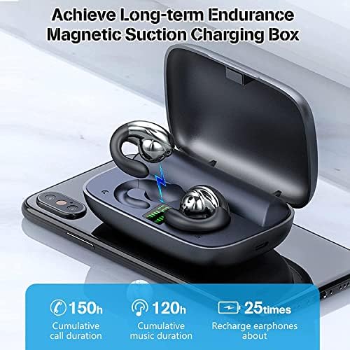 קליפ אלחוטי קליפ עצם אוזניות בהולכת עצם Bluetooth 5.3 אוזניות אוזניות ספורט עם 2200mAh טעינה מארז/IPX7 אטום למים/120
