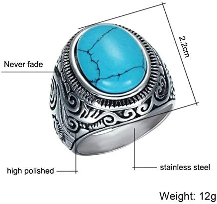 תכשיטי טורקיז סינטטי טבעת בציר סגלגל הצהרת נירוסטה טבעת גודל 8 כדי 12 עבור גברים נשים מסיבת יום הולדת