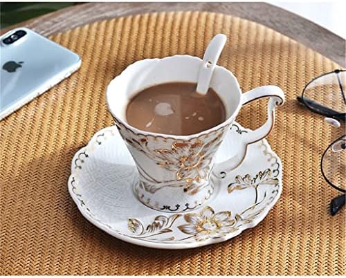 כוס קפה Trexd וקטעת צלוחית עצם קרמיקה אירופית סין תחרה תחרה אנגלית כוס תה, צלוחית, כף וספל