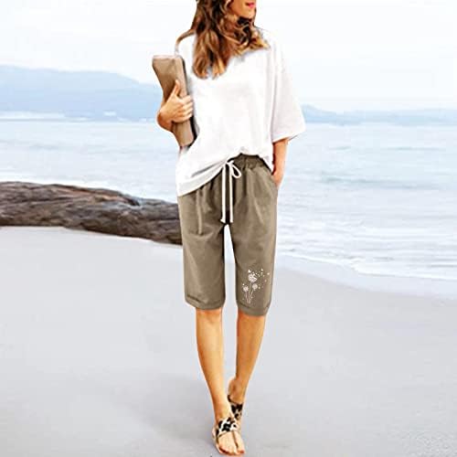 מכנסיים קצרים בצבע טהור ברמודה נשים אורך ברך אורך הברך ג'רזי קיץ מזדמן עם כיסים עמוקים טרקלין ארוך מכנסי