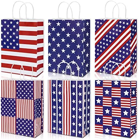 כל עיצוב פטריוטי נייר שקיות עם ידית כוכבים פסים מתנה לטפל שקיות 4 ביולי אמריקאי דגל המפלגה לטובת גודי