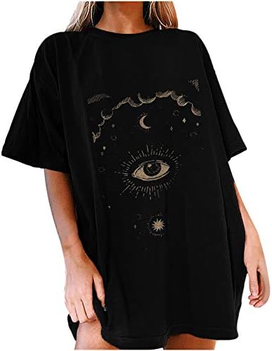 חולצות T גדולות לנשים Sun Moon מודפסות שרוולים וינטג 'דפוס וינטג