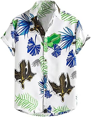 טייז הוואי להוואי לגברים שרוול קצר מודפס כפתור למטה חולצת אלוהה כותנה מזדמנת כותנה קבועה בכושר חוף חולצה