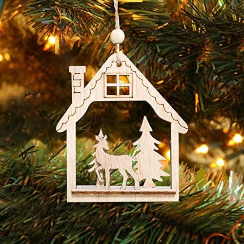 קטן ויטראז חלון שטיחי חג המולד דקורטיבי עץ חלול החוצה חג המולד בית סגנון צבי חג המולד תליון חרוזים קריסטל וילון