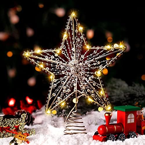 כוכב טופר עץ חג המולד של Nuobesty, חרוזים חרוזים חלולים כוכב חג המולד עץ חג המולד אור נצנצים עץ חג המולד