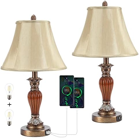 סט לינונמון של מנורת שני מיטה, מנורת שולחן בקרת מגע עם 2 יציאות USB, מנורת שידת לילה של 3 כיוונים