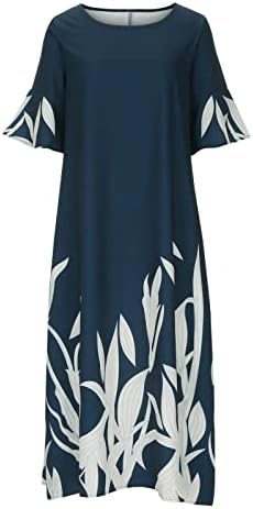 Tifzhadiao לנשים קיץ שמלת מקסי פרוע שרוול קצר שרוול צמח שמלות חוף ארוכות