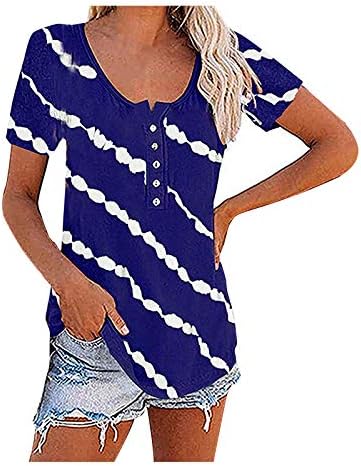 חולצות חולצות חולצות מזדמנים טרנדי צוואר צוות אופנה קל משקל לנשים שרוול קצר פסים קיץ כושר רופף