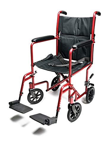 אוורסט וג 'נינגס תחבורה כיסא גלגלים, קל משקל וקומפקטי מתקפל אלומיניום, 17 מושב, אדום