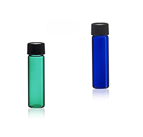 מגנקוי 2 בקבוקוני זכוכית בצבע אמרלד או כחול קובלט עם כובעים שחורים לשמנים אתריים ונוזלים