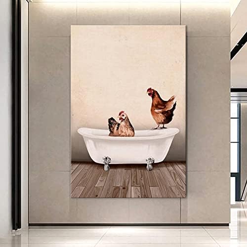 הדפסי בד קיר אמנות אמבטיה תרנגול חיות תמונות ציור בד ציורי כפרי עוף מוכן לתלות עבור בית קישוטי קיר