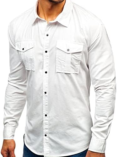 גברים ארוך שרוול טיולים חולצות קל משקל טקטי כפתור למטה מטען חולצה מוצק צבע חולצה בכושר רזה עם כיסים