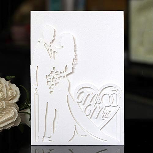 ערכות כרטיסי הזמנה לחתונה, 10 חבילות לייזר חתך חתן וחתן חלול משטח חלול קרטון ברכה רומנטי עם נייר להדפסה