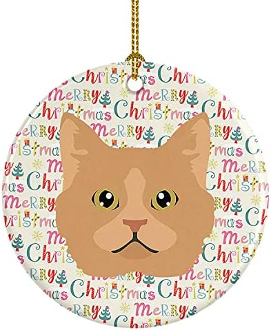 אוצרות קרוליין WDK2377CO1 SELKIRK רקס חתול קישוט קרמיקה לחג המולד, קישוטים לעץ חג המולד, קישוט תלוי